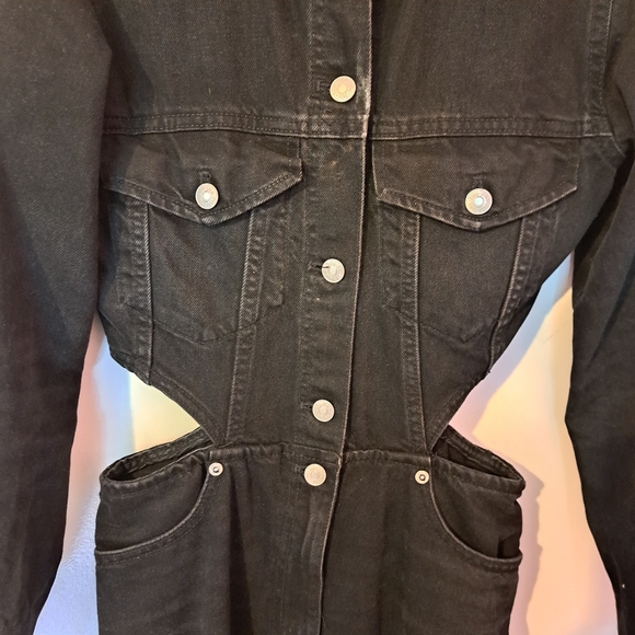 Zara size S Black cutout denim jumpsuit long sleeve - Picture 7 of 9
